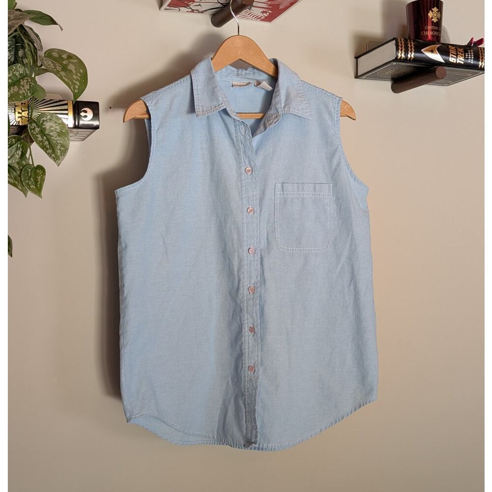 Cabin Creek | Chambray Collared Sleeveless Vest Top | Large